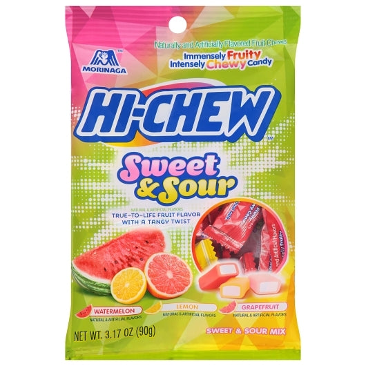 HI-CHEW Sweet & Sour Mix 3.17oz Peg Bag 6ct Display Ready Case (Assorted Mix of Grapefruit, Lemon &