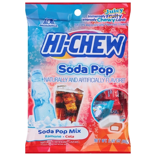 HI-CHEW Soda Pop 2.82oz Peg Bag 6ct Display Ready Case (Assorted Mix of Cola & Ramune)