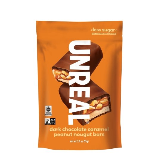 UNREAL BRANDS DARK CHOCOLATE CARAMEL PEANUT NOUGAT BARS, 6 - 3.4 OZ