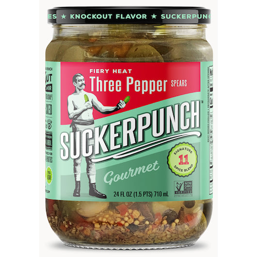 SUCKER PUNCH 3 PEPPER FIRE PICKLE SPEARS, 6 -24 FO