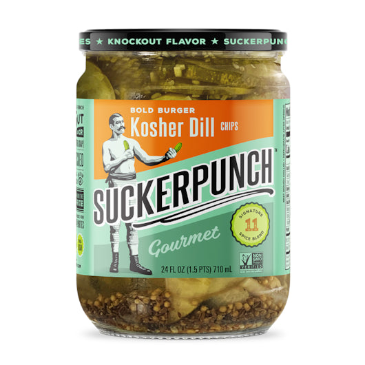 SUCKERPUNCH GOURMET KOSHER DILL PICKLE CHIP JAR, 6 - 24 FO