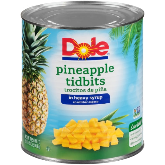 DOLE FANCY PINEAPPLE TIDBITS IN HEAVY SYRUP, 6 - 106 OZ
