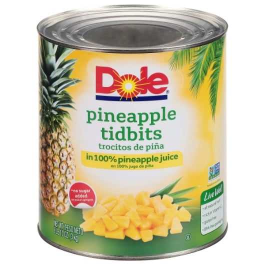 DOLE CHOICE PINEAPPLE TIDBITS IN JUICE, 6 - 106 OZ