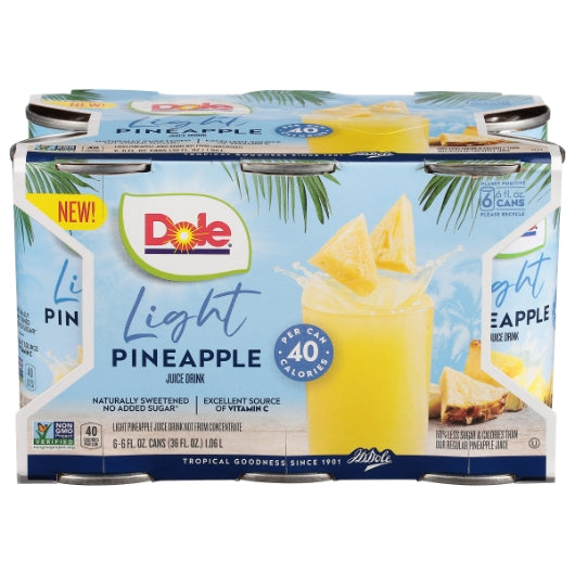DOLE LIGHT PINEAPPLE JUICE DRINK, 8/6/6 FL OZ, 8 - 36 FO