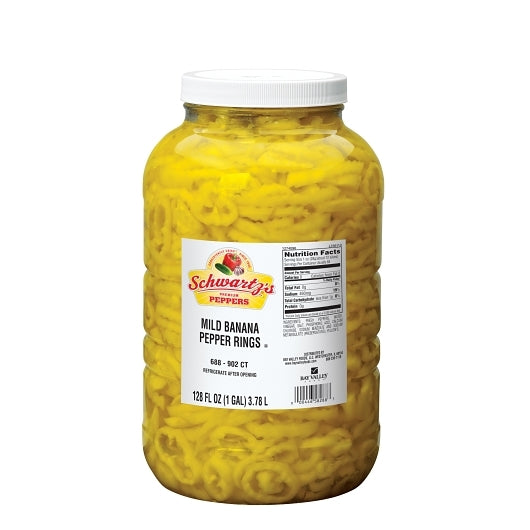 SCHWARTZ'S 1 GAL MILD BANANA PEPPER RINGS 5/16 CRINKLE 688-902 COUNT-CASE OF 4