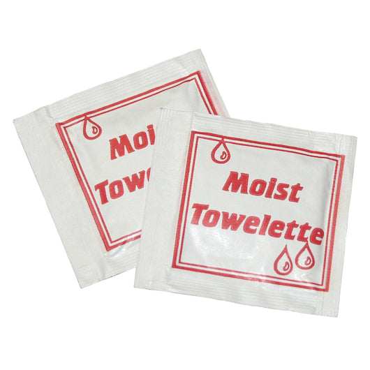 4.75? x 6.375?bulk packed and  individually  rapped/sealed moist towelette.