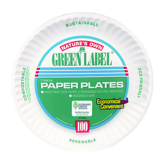 AJM GREEN LABEL 7 INCH PAPER PLATE, 10 - 100 CNT