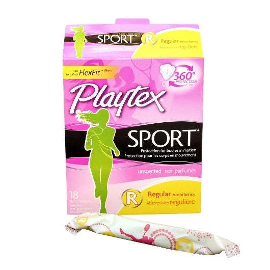 PLAYTEX SPORT REGULAR UNSCENTED PLASTIC TAMPONS, 12 - 18 CNT