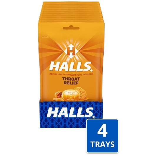 HALLS RELIEF HONEY COUGH DROPS 30 CT 4 x 12
