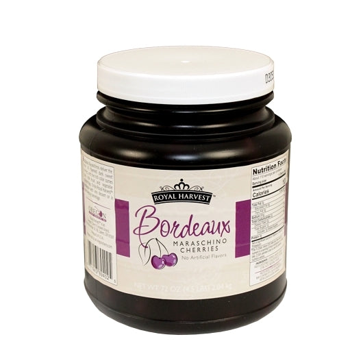 ROYAL HARVEST BORDEAUX MARASCHINO WITH STEM CHERRY, 2 - 0.5  GA