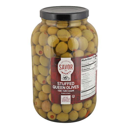 SAVOR IMPORTS STUFFED QUEEN OLIVES, 100-120 COUNT, BULK, 4 - 1 GA