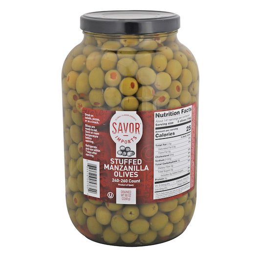 SAVOR IMPORTS STUFFED MANZANILLA OLIVES, 4 - 1 GA
