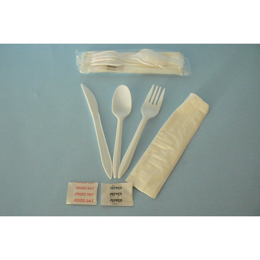 GOLDMAX WRAPPED KNIFE, FORK, SPOON, NAPKIN W/SALT & PEPPER KIT, 1 - 250 EA