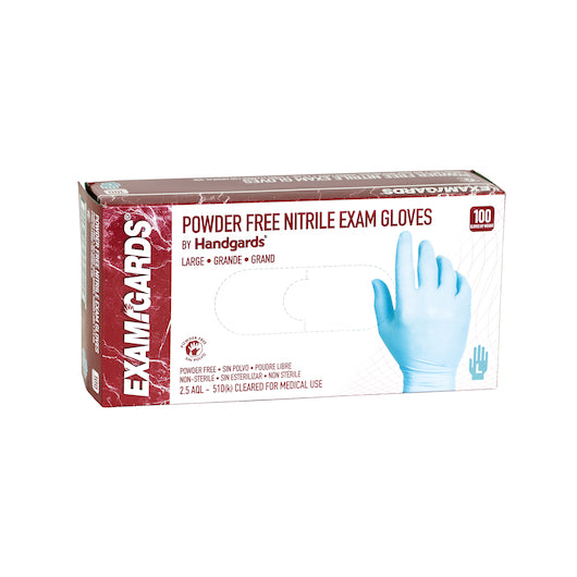 EXAMGARDS POWDER FREE NON-STERILE EXAM LARGE BLUE NITRILE GLOVE, 10 - 100 - 100 EA