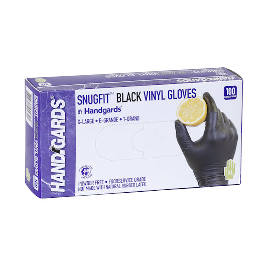 HANDGARDS HGI EXTRA LARGE BLACK VINYL DISPOSABLE GLOVES, 10 - 100 - 100 EA