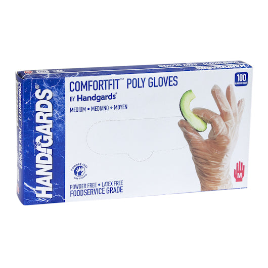 HANDGARDS COMFORTFIT POWDER FREE LATEX FREE MEDIUM POLY GLOVE, 10 - 100 - 100 EA
