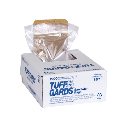 ZIPGARDS HANDGARDS TUFFGARDS 6.5 INCH X 7.5 INCH CLEAR WITH FLIP-LOCK TOP FLAT PACK HIGH DENSITY SAN