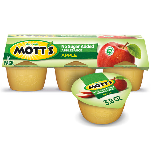 Mott's No Sugar Added Applesauce, 3.9 oz cups, (Pack of 72)