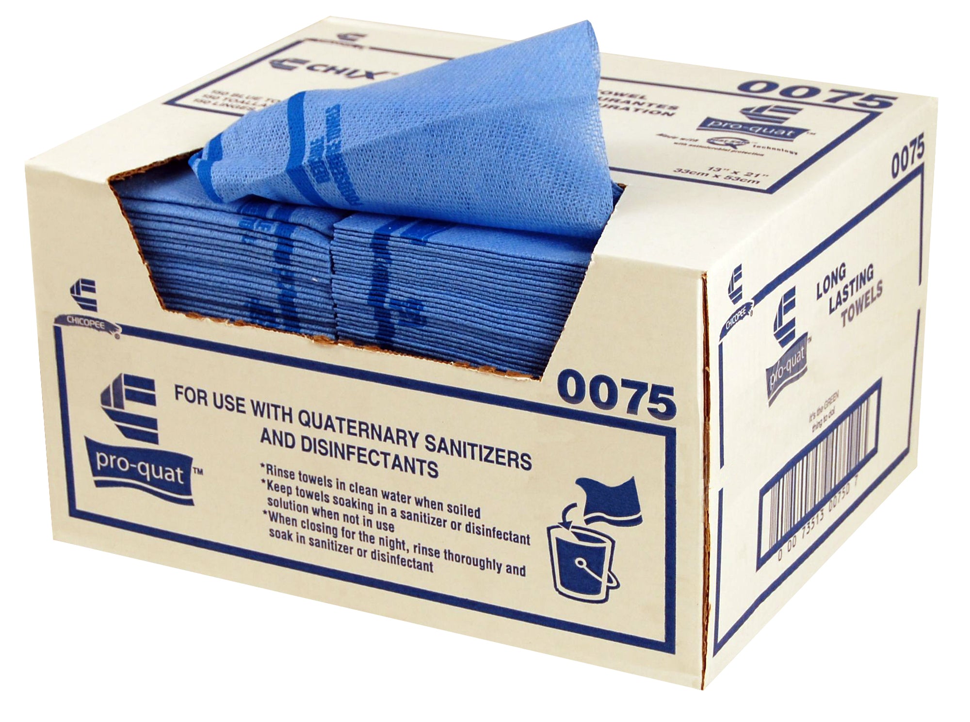 0075, Chix(R) Pro-Quat Foodservice Towel, W/ microban, Blue w/ blue print, med-hvy duty, 13?x21?