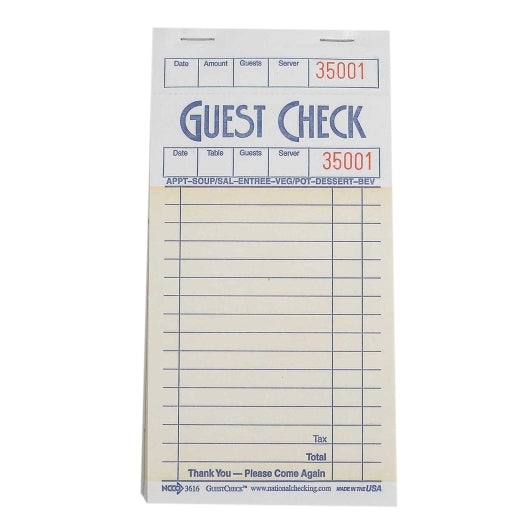 NCCO NATIONAL CHECKING 3.5 INCH X 6.75 INCH 1PART CARBONLESS SALMON 13 LINE GUEST CHECK,  1 - 5000 E