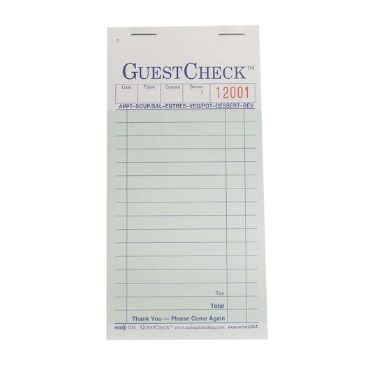 NCCO NATIONAL CHECKING 3.5 INCH X 6.75 INCH 2PART GREEN CARBON 16 LINE GUEST CHECK, 1 - 2 500 EA