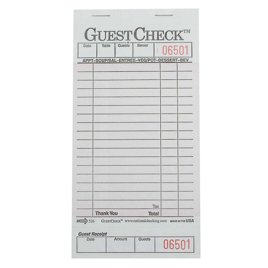 NCCO NATIONAL CHECKING 3.5 INCH X 6.75 INCH 1PART PINK 18 LINE GUEST CHECK, 1 - 2500 EA