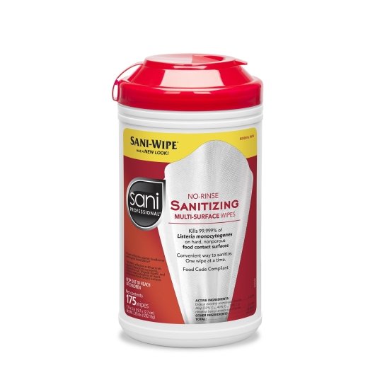 SANI PROFESSIONAL/NICE PAK SANITIZING WIPES EXTRA LARGE CANISTER NO RINSE, 6 - 175 CNT