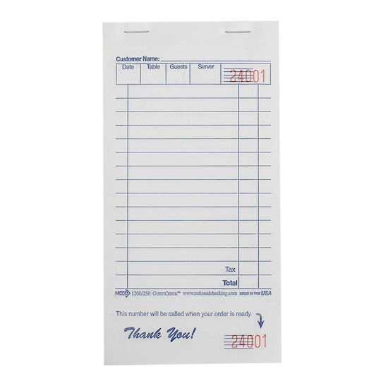 NCCO NATIONAL CHECKING 3.5 INCH X 6.75 INCH 1PART WHITE 13 LINE GUEST CHECK, 1 - 10000  E A