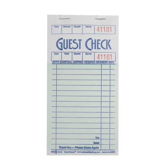 NCCO NATIONAL CHECKING GUEST CHECK 16 LINE 1 PART GREEN SHRINK WRAP, 1 - 5000 EA