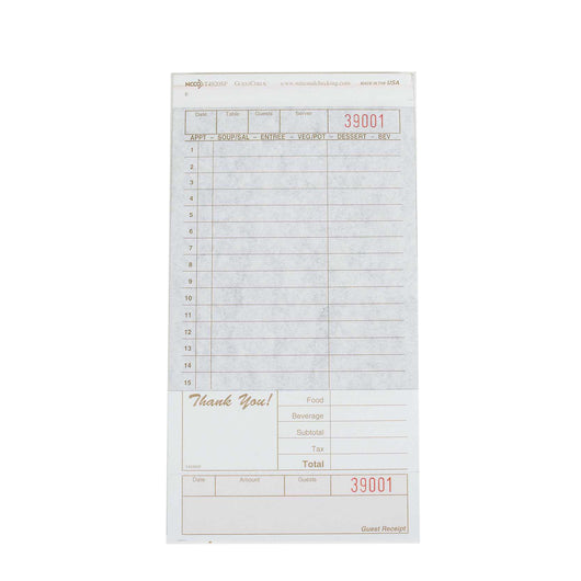 NCCO NATIONAL CHECKING 4.2 INCH X 8.25 INCH 2PART CARBON TAN 15 LINE GUEST CHECK, 1 - 200 0 EA