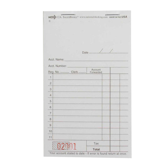 NCCO NATIONAL CHECKING 3.4 INCH X 5.63 INCH 2PART CARBON INTERLEAVING WHITE 11 LINE SALES BOOK, 1 -