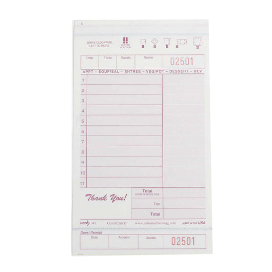 NCCO NATIONAL CHECKING 4.25 INCH X 7.25 INCH 3 PART CARBONLESS MAROON 11 LINE GUEST CHECK,1 - 2000