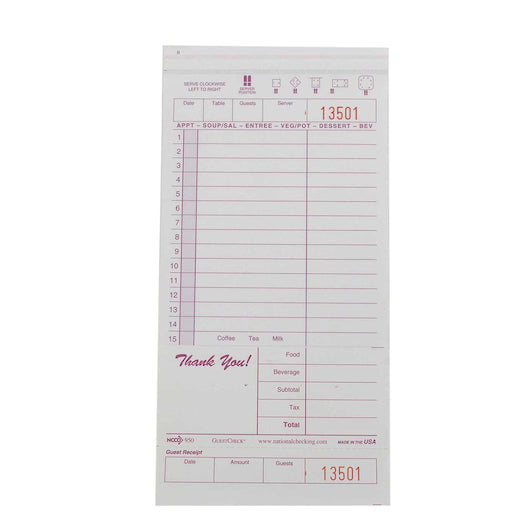 NCCO GUEST CHECK NO CARBON 2 PART MAROON, 1 -2000 EA