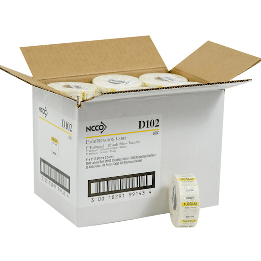 NCCO NATIONAL CHECKING 1 INCH X 1 INCH TRILINGUAL YELLOW TUESDAY DISSOLVABLE LABEL, 1 - 1000 EA