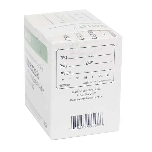 NCCO NATIONAL CHECKING 2 INCH X 3 INCH SHELF LIFE DISSOLVABLE LABEL BOX, 1 - 250 EA