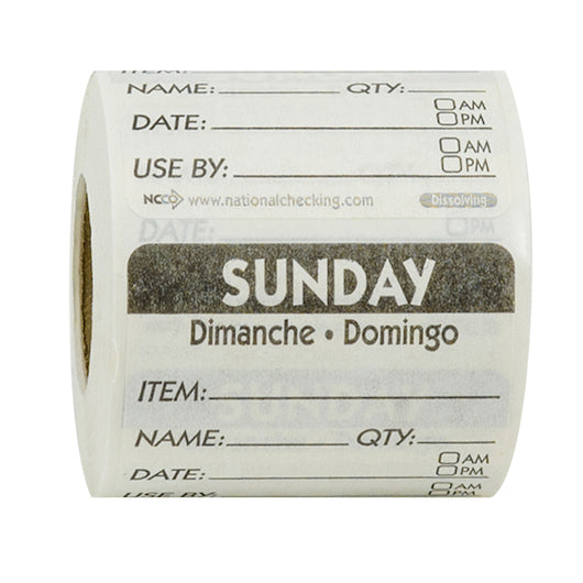 TRILINGUAL DISSOLVABLE LABELS SUNDAY 2?X2?   EM-DATE-USE BY 1-250 EACH