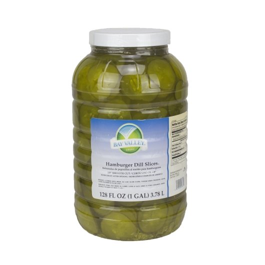 BAY VALLEY 1 GAL HAMBURGER DILL PICKLE SLICES1/8 SMOOTH CUT 614-678 COUNT-CASE OF 4