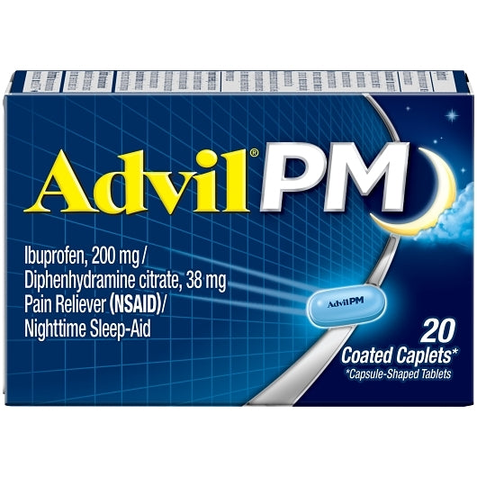 ADVIL PM PAIN RELIEVER & NIGHTTIME SLEEP-AID 200 MG CAPLETS, 12 - 6 - 20 EA