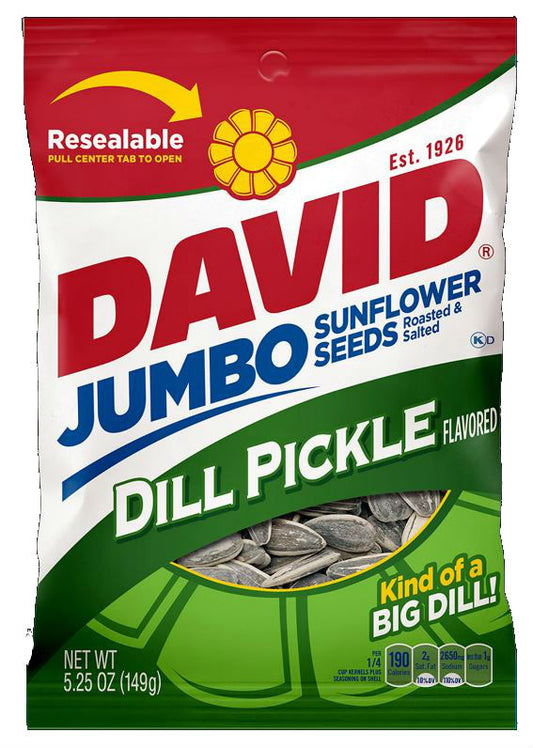 DAVID Seeds Dill Pickle Flavored Salted and Roasted Jumbo Sunflower Seeds, Keto Friendly Snack, 5.25