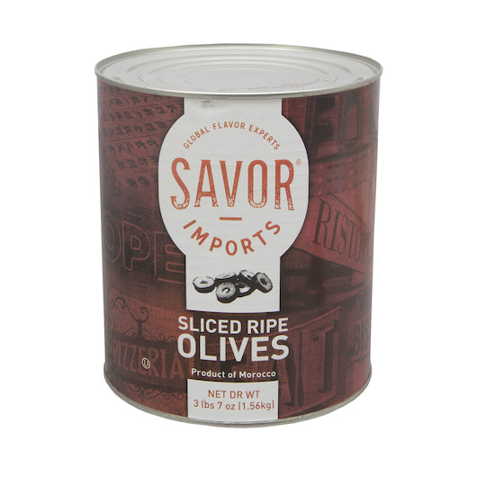 SAVOR IMPORTS CANNED MOROCCO SLICED OLIVES, 6- 10 CN