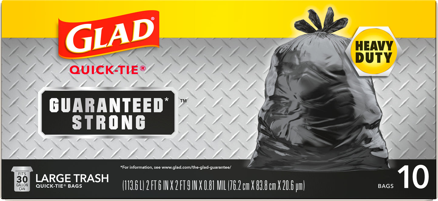 GLAD TRASH QUICK TIE 30 GALLON, 12 - 10 CNT