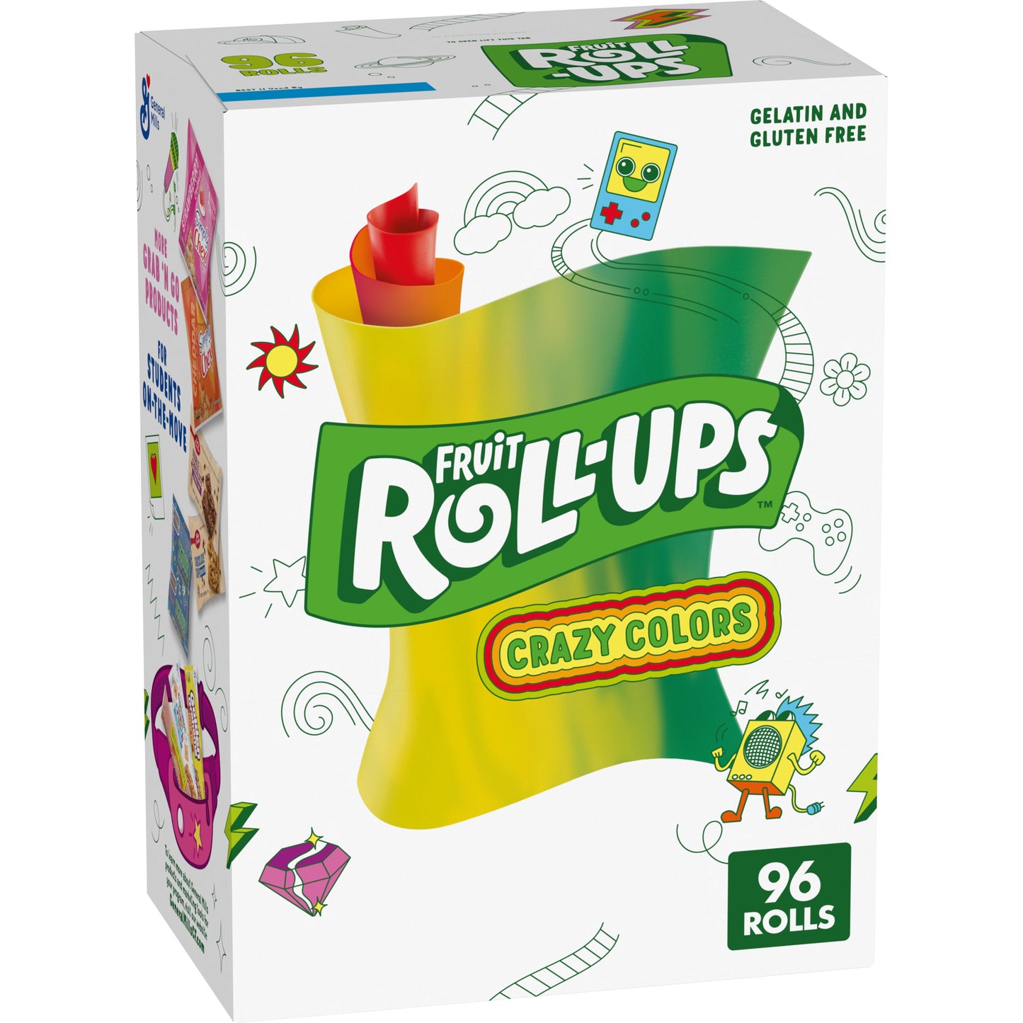 Fruit Roll-Ups Gluten Free Fruit Snacks Single Serve Pouch Crazy Colors 96/0.5 OZ