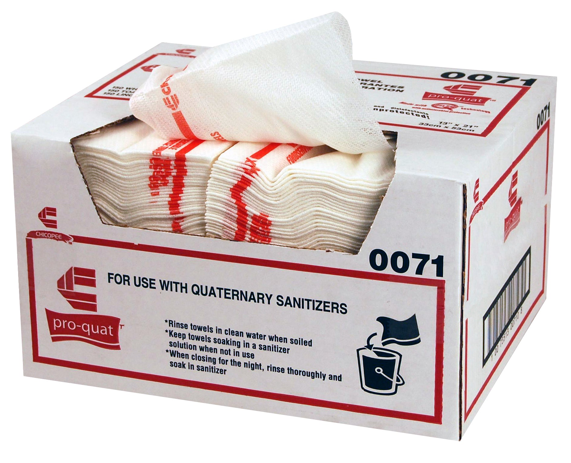 0071, Chix(R) Pro-Quat Foodservice Towel, w/ Microban, white w/ red print, medium-heavy duty, 13?x21