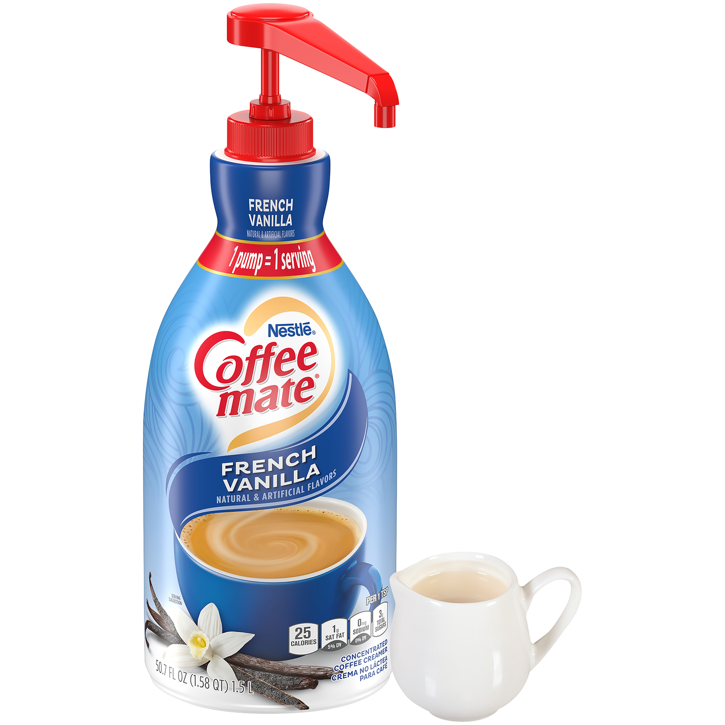 NESTLE COFFEE-MATE Coffee Creamer French Vanilla Liquid Concentrate Pump Bottle - 50.7 fl.Oz.