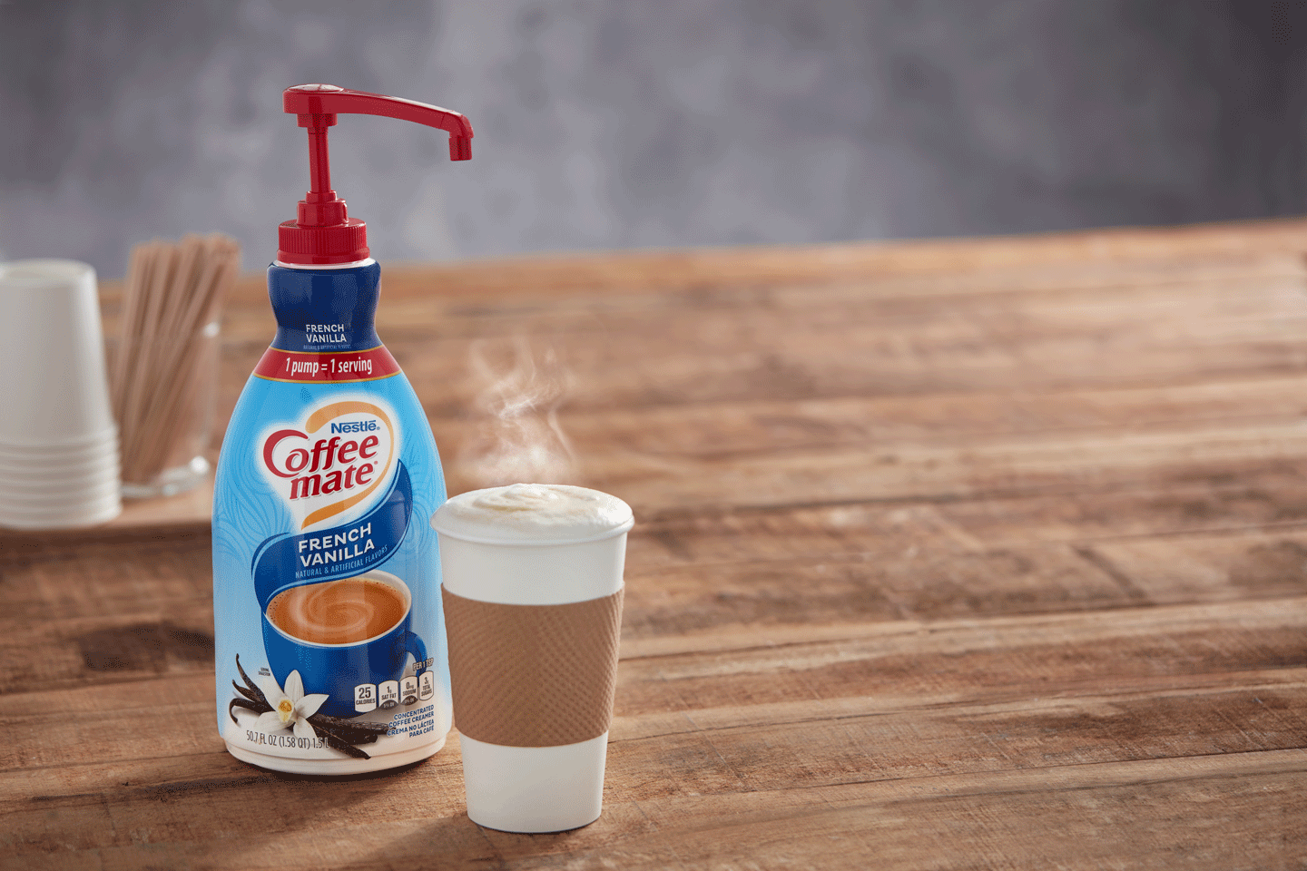 NESTLE COFFEE-MATE Coffee Creamer French Vanilla Liquid Concentrate Pump Bottle - 50.7 fl.Oz.