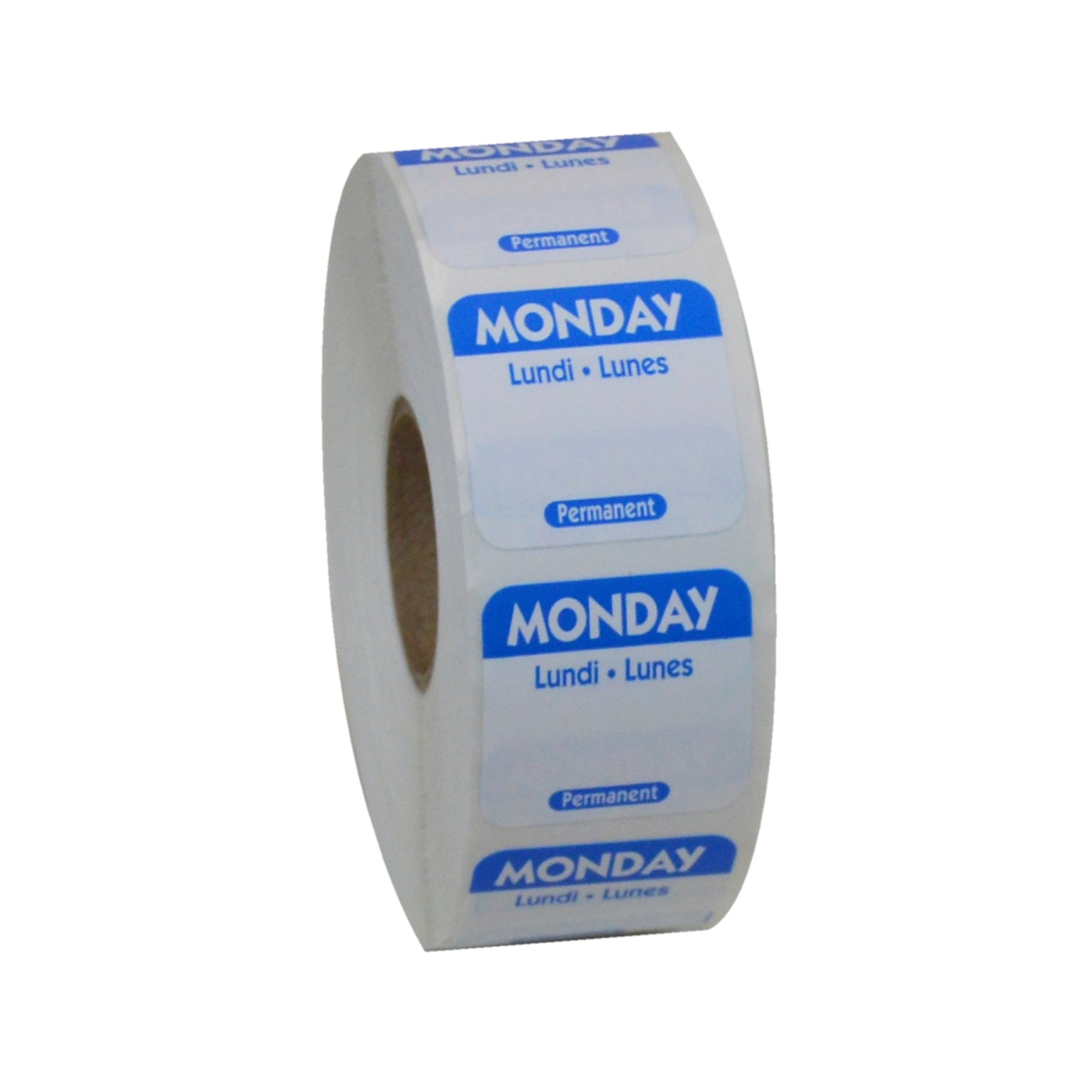 NCCO NATIONAL CHECKING 1 INCH X 1 INCH TRILINGUAL BLUE MONDAY PERMANENT LABEL, 1 - 1000 EA