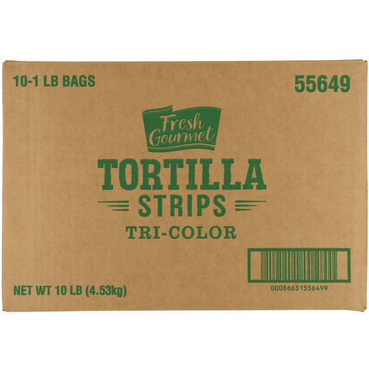FRESH GOURMET TRI-COLOR TORTILLA STRIPS SALADSALAD TOPPING BAG, 10 - 1 LB