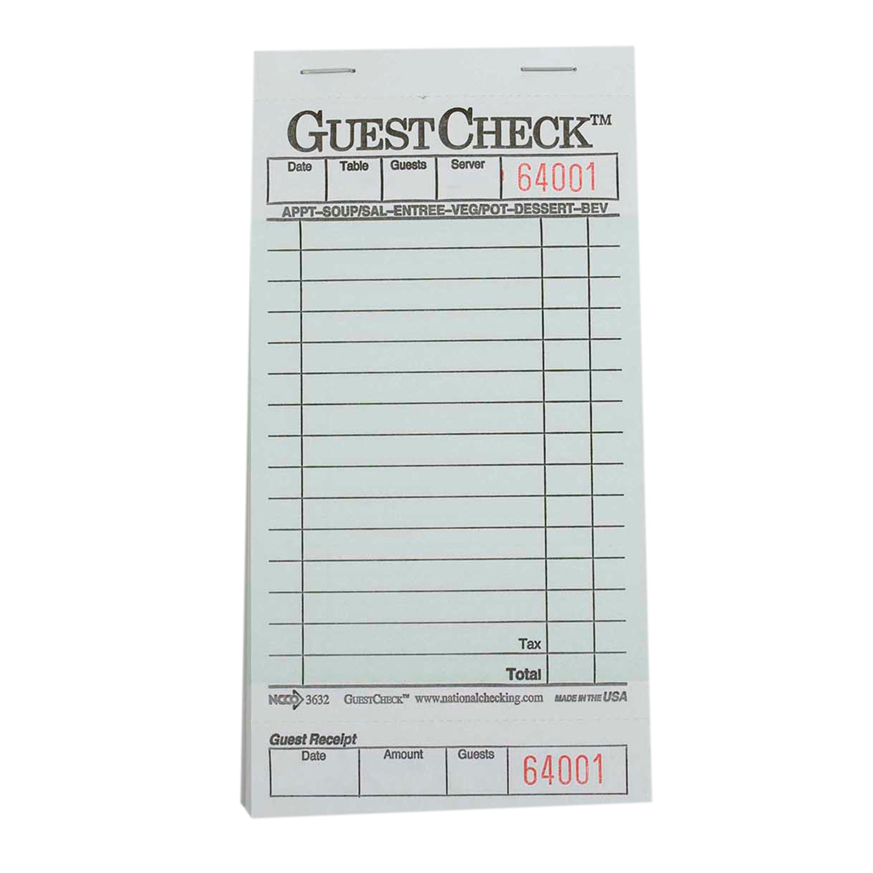 NCCO NATIONAL CHECKING GUEST CHECK BOARD, 1 -2500 EA