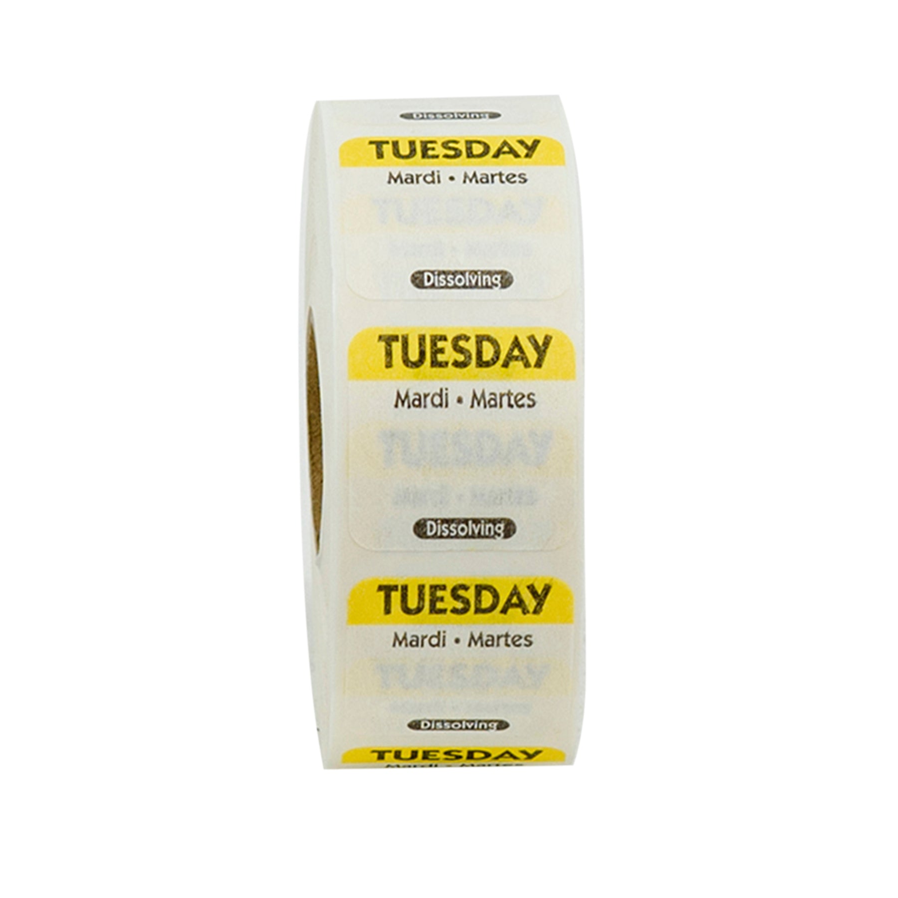 NCCO NATIONAL CHECKING 1 INCH X 1 INCH TRILINGUAL YELLOW TUESDAY DISSOLVABLE LABEL, 1 - 1000 EA