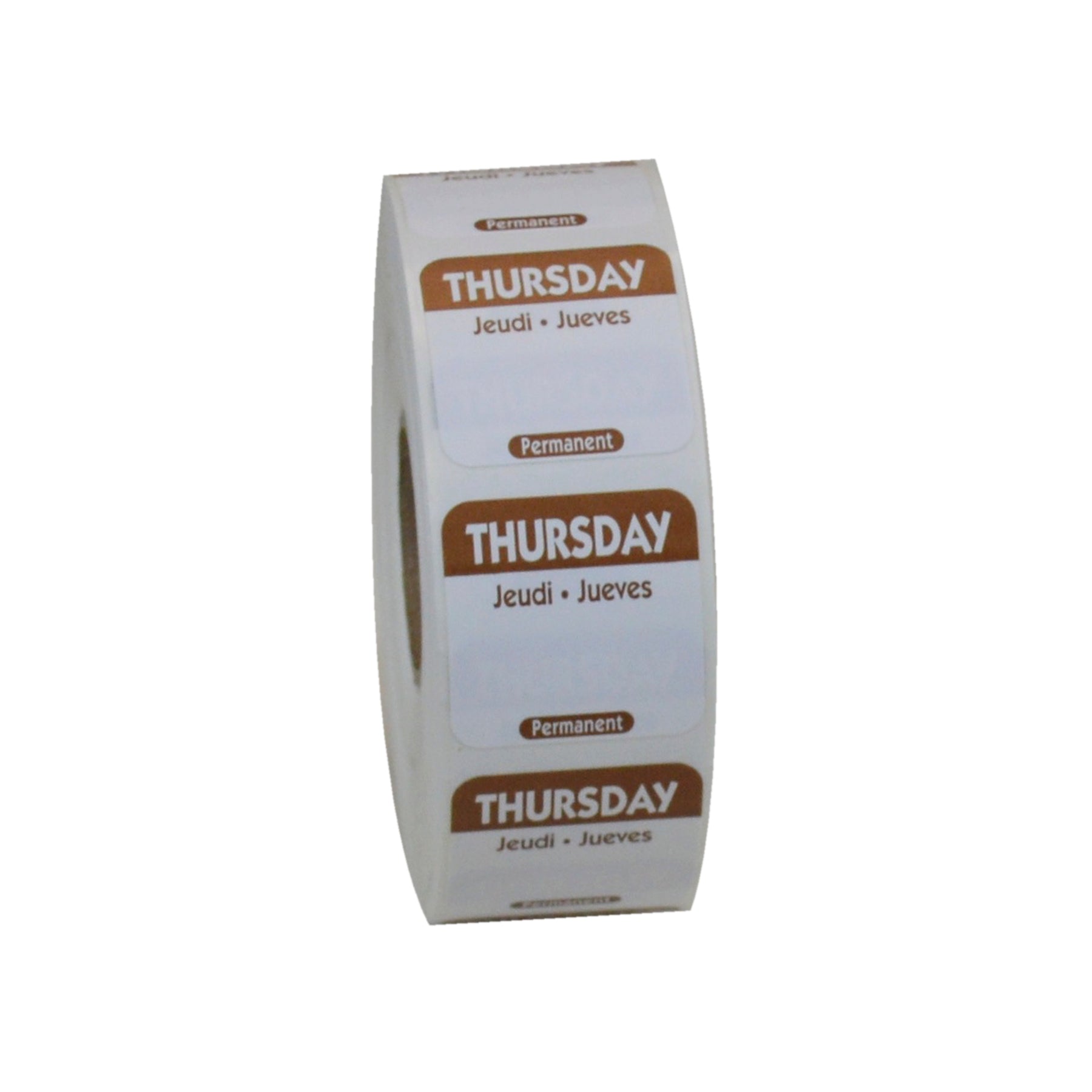 NCCO NATIONAL CHECKING 1 INCH X 1 INCH TRILINGUAL BROWN THURSDAY PERMANENT LABEL, 1 - 1000EA